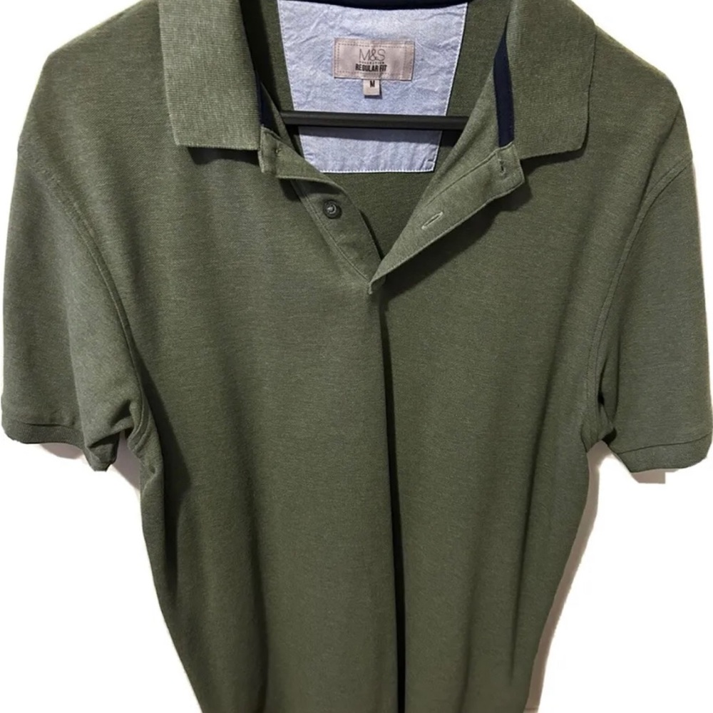 M&S Collection Pure Cotton Men’s Short-Sleeve Polo Shirt, Moss Green, Medium